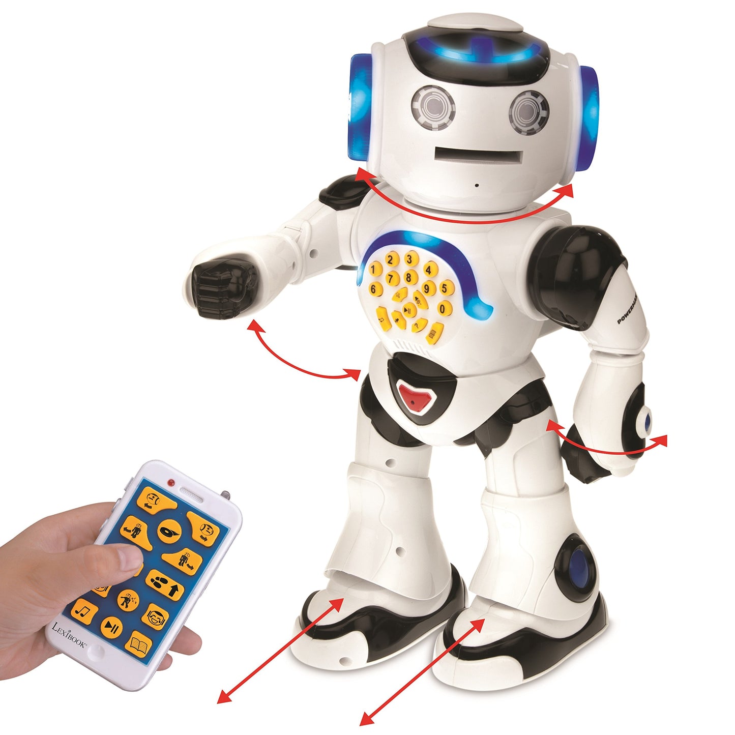 LEXIBOOK Powerman - Remote Control Walking Talking Toy Robot, Dances, Sings, Reads Stories, Math Quiz, Shooting Discs, and Voice