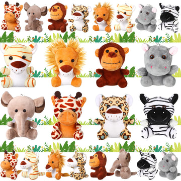 Hydren 40 Pack Mini Stuffed Jungle Animals In Bulk 4.7 Inch Safari Plush Toys,Lion Tiger Elephant Giraffe Leopard Monkey Hippo Z