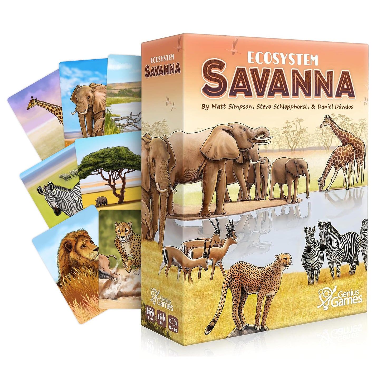 Ecosystem: Savanna - A Family Card Game About Animals On Grassy Woodland Of African Savanna - Fun & Educational Ecology Game For Kids & Adults - Strategy Board Game For Gamers, Students & Teachers