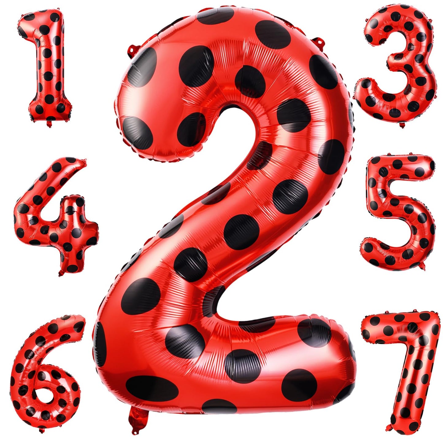 Lunmon 40 Inch Ladybug Large Number 2 Balloon 40 Inch Ladybug Balloon Birthday Decorations Supplies Black Red Polka Dots Ladybir