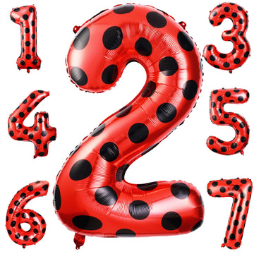 Lunmon 40 Inch Ladybug Large Number 2 Balloon 40 Inch Ladybug Balloon Birthday Decorations Supplies Black Red Polka Dots Ladybir