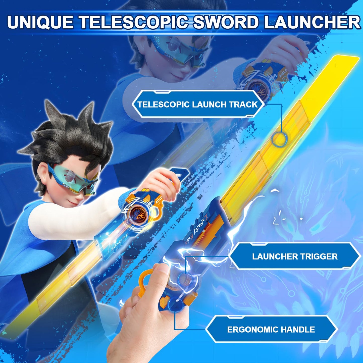 INFINITY NADO Spinning top Toy for Kids  Glowing battling top Toy with Telescopic decorative replica blade Launcher  battling top for Kids Boys Girls 5 6 7 8 9 10 11 12 Years Old and up  Fury Wave Dragon