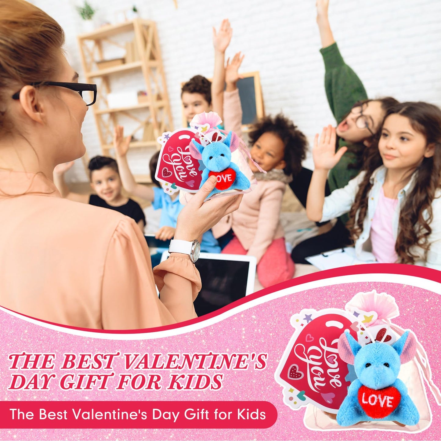 Hanaive 36 Set Valentines Day Classroom Gifts For Kids Heart Cards With Mini Stuffed Animals Keychain And Organza Bags Animal Pl