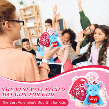 Hanaive 36 Set Valentines Day Classroom Gifts For Kids Heart Cards With Mini Stuffed Animals Keychain And Organza Bags Animal Pl