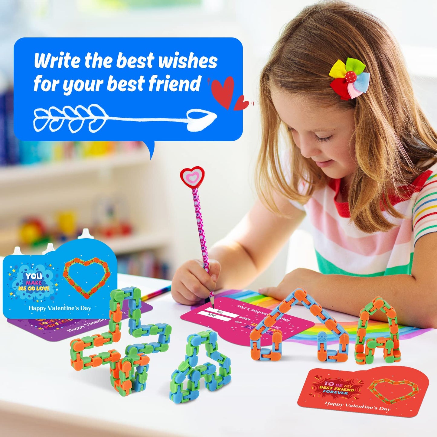 Feltom 28 Pcs Valentines Day Gifts For Kids - Wacky Tracks Fidget Toy Valentines Cards For Kids Finger Fidget Sensory Stress Rel