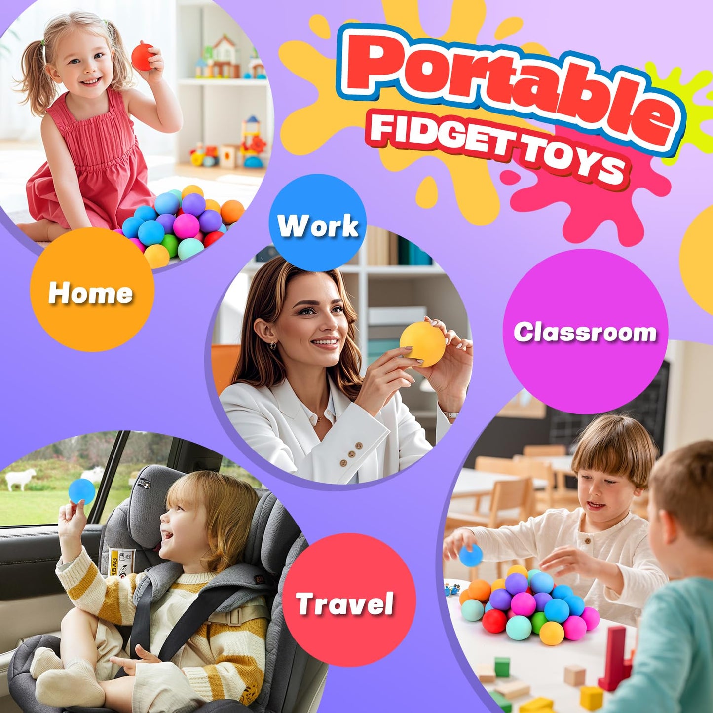 72Pcs Slow Rising Stress Balls,Color-Chaning Stress Balls For Kids,Fidget Sensory Toys For Relief,Autism Toys,Stocking Stuffers,