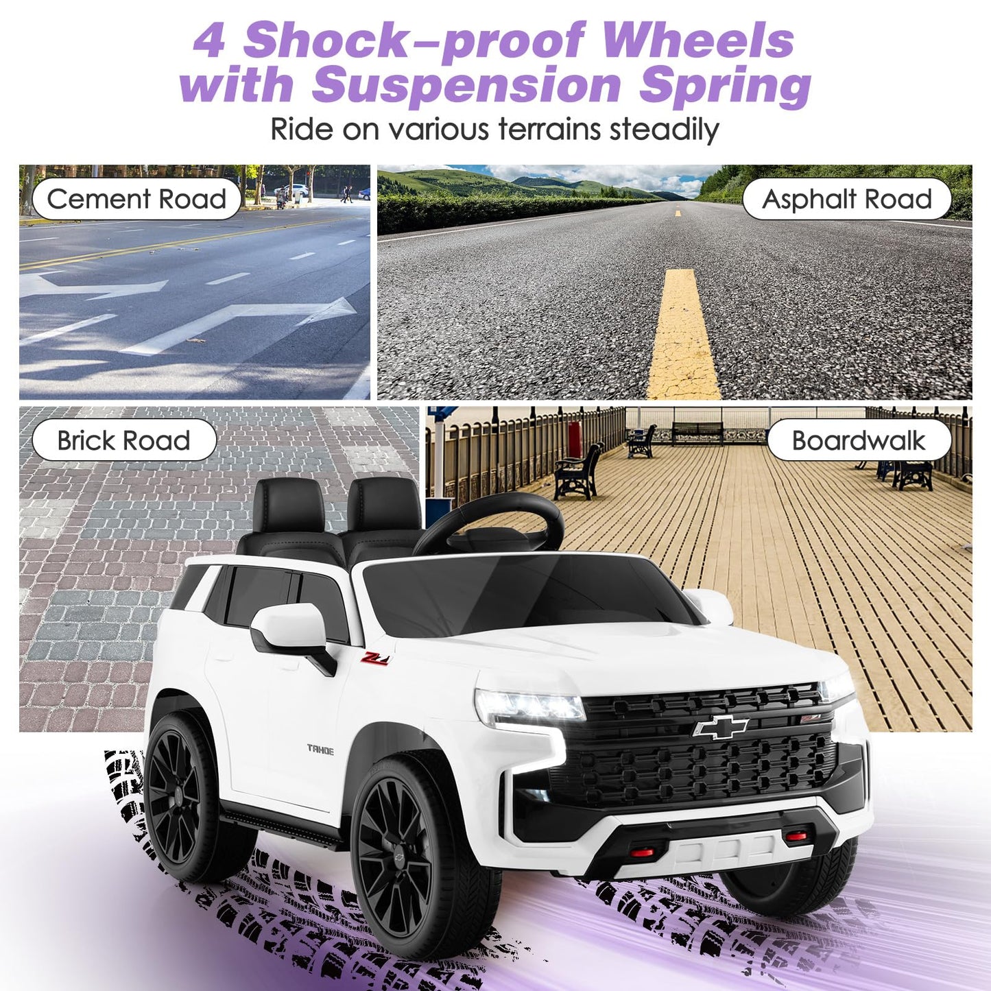 HONEY JOY Ride On Truck, 12V Licensed Chevrolet Tahoe, Chevy Electric Vehicle for Kids, Soft Start, Music, Lights, Battery Power
