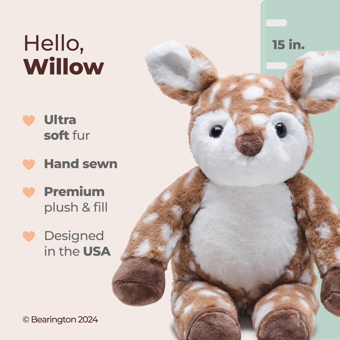 Bearington Willow Plush Fawn Stuffed Animal, 15 Inches