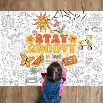 Naozinebi Groovy Coloring Poster For Kids Giant Coloring Poster Large Boho Hippie Coloring Tablecloth Jumbo Coloring Books For K