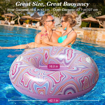 HeySplash Pool Tubes for mature-themed  42 Inch Large Pool Floats with Handles  Inflatable Swim Rings Lounge  Hawaii Fun Swim Floaties Swimming Pool Beach Lake River Party Decoration Toys Colorful Pink Ripple