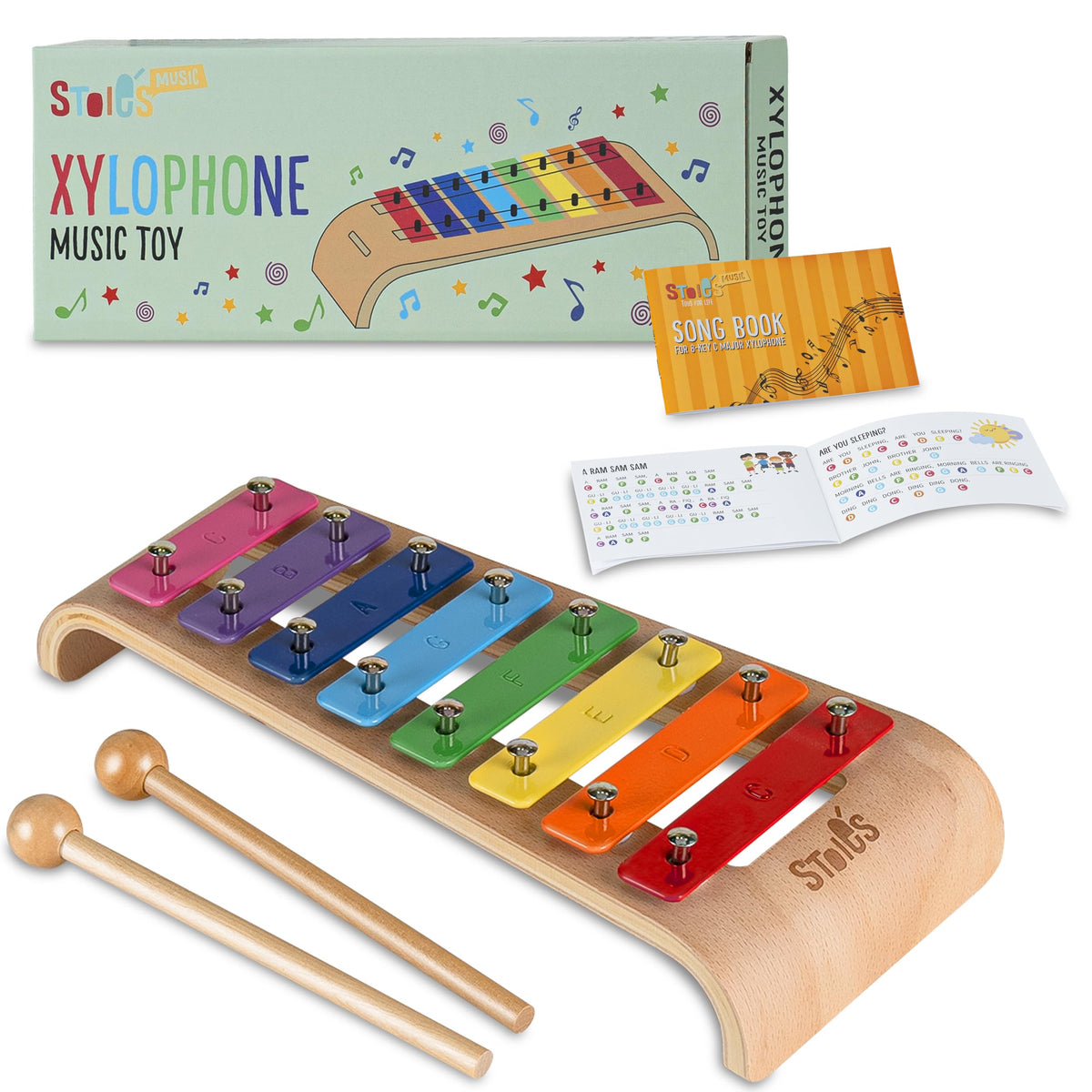 StoieS 8 Tiles Rainbow Colours CKey Xylophone Piano Keyboard Toy For Children Toddlers With Mallets And Music Sheet