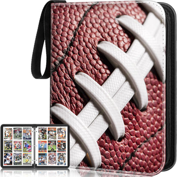 Lalasu Football Card Binder, 2024-2025 Football Trading Cards Binder with Wristband,990 Double Sided Pockets Sleeves PU Card Alb