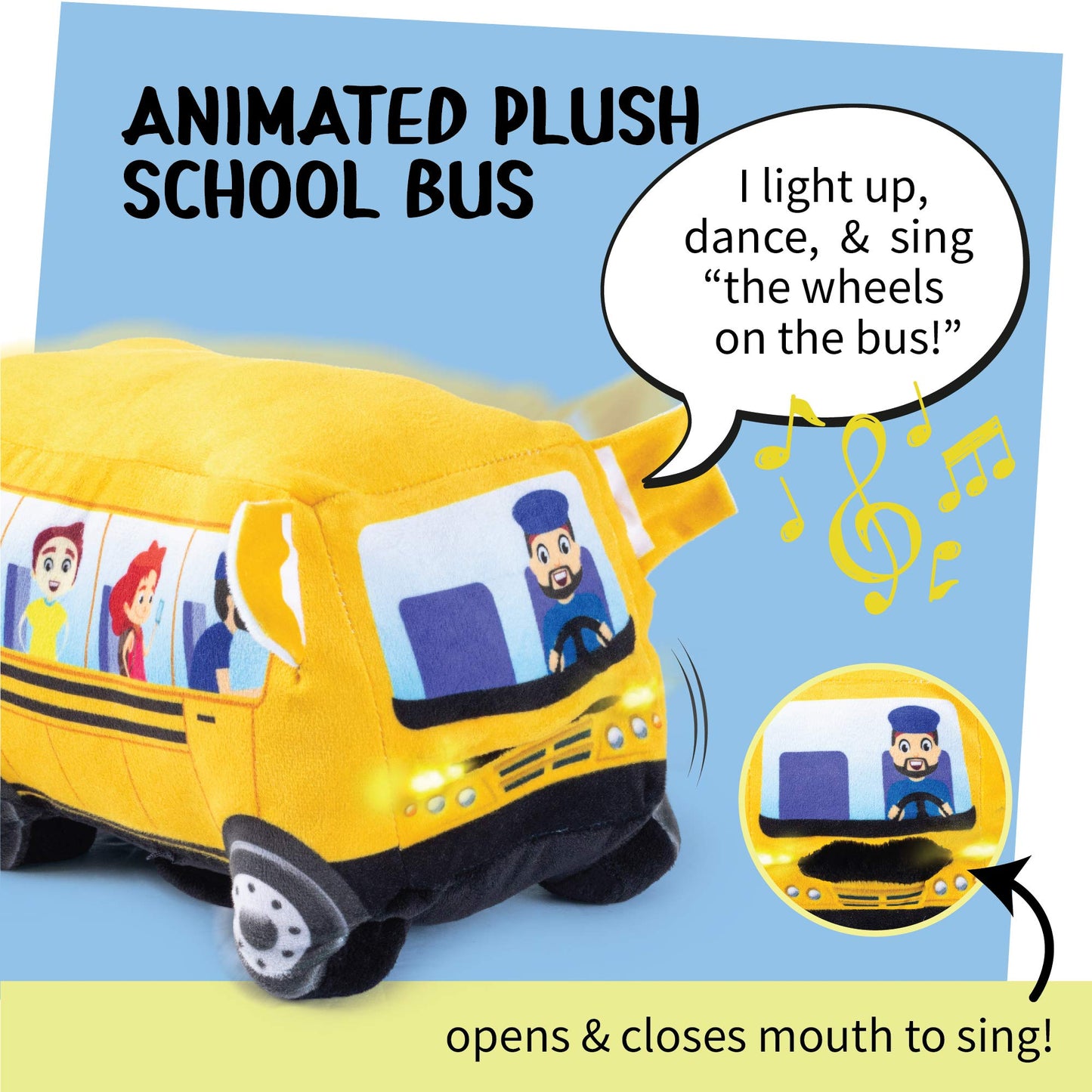 Wheels On The Bus Plush | Stuffed School Bus | Wheelie School | Animated Singing School Bus | Plush Bus | Stuffed School Bus Toy | School Bus Stuffed Toy | Mouth Moves And Sings Wheels On The Bus