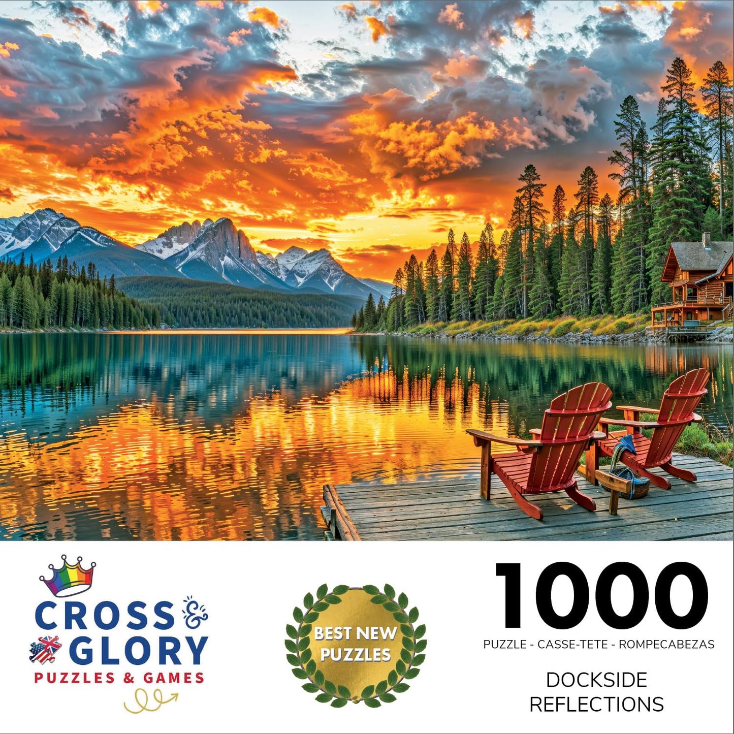 Cross & Glory 1000 Piece Jigsaw Puzzle - Dockside Reflections, 20" x 27", Eco-Friendly Cardboard, Challenging Sunset Lake Scene for Adults