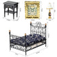 Minamzee 8Pcs 1:12 Dollhouse Bedroom Furniture Set Miniature Black Metal Bed With Bedding, Wooden Bedside Table, Lamp, Books, Mu