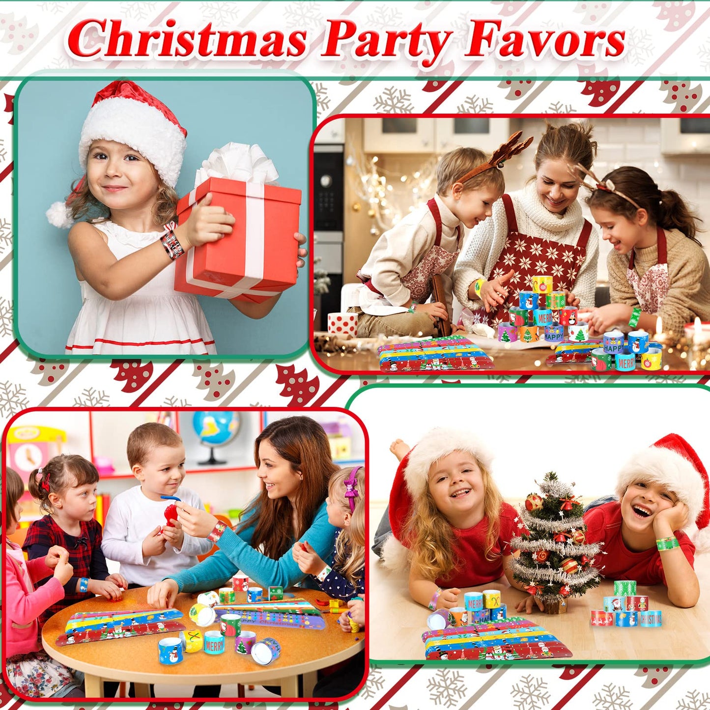 Christmas Slap Bracelets 48Pcs Christmas Party Favors for Kids Christmas Stocking Christmas Bracelets Christmas Party Supplies C