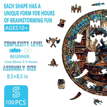 Wooden Puzzles for mature-themeds - Dragon's Library Wooden Jigsaw Puzzle for mature-themeds  Unique Shape Wood Puzzles mature-themed  Gifts for Friends and Family  Home Decor (S-8.5 * 8.5in-100 Pieces)