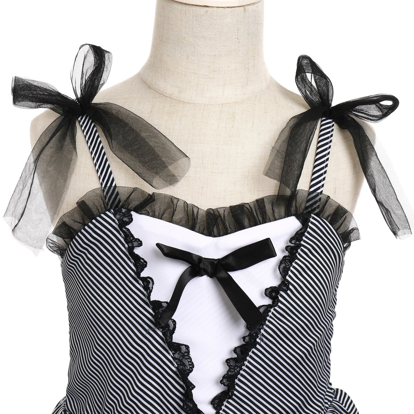 Kids Girls Halloween Costume Black and White Green Striped Stripes Block Ruffle Lace Tulle Dress Up Outfit Toddler Cosplay Fancy