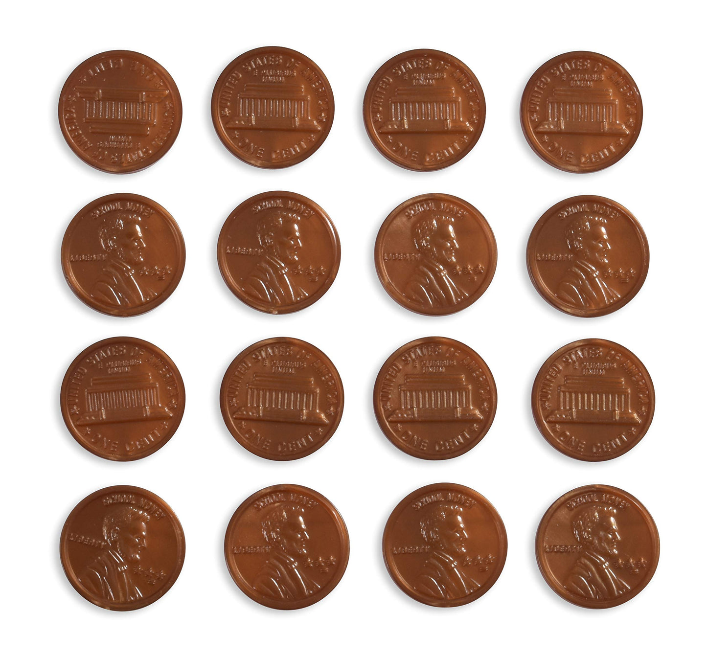 LEARNING ADVANTAGE Play Pennies - Set of 100 Plastic Coins for Teaching Money Math - Realistic US Currency Size