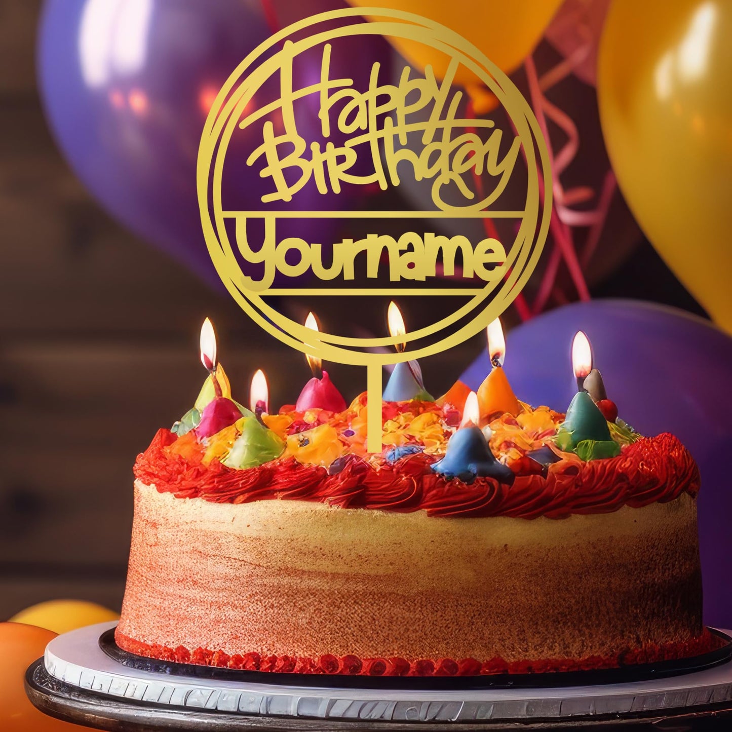 Yellow Nuts Personalised Cake Topper For Birthday Acrylic Golden Baby Shower Wedding Anniversary Props Cake Decor Decoration (St