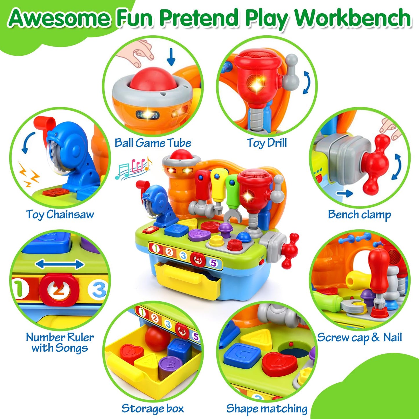 Toys for 1 Year Old Boy, Musical Learning Workbench for Toddler Toys Age 1-2, Baby Toys 12-18 Months Birthday Gifts for 1 Year O