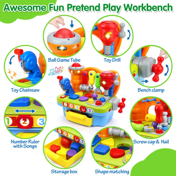 Toys for 1 Year Old Boy, Musical Learning Workbench for Toddler Toys Age 1-2, Baby Toys 12-18 Months Birthday Gifts for 1 Year O