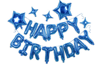 Hiparty 23Pcs Birthday Balloons Banner, 3D Blue Premium Mylar Foil Ecofriendly Letter Happy Birthday Banner With 5Pcs Star Ballo