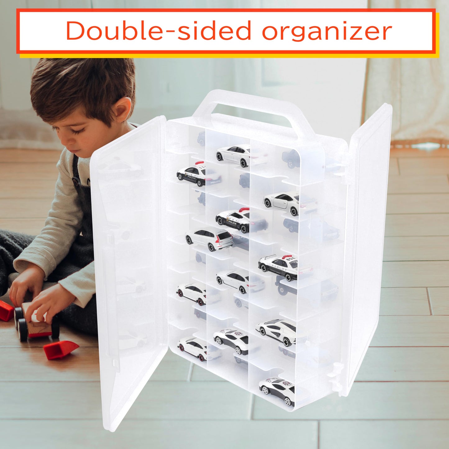 Yyds 48-Car Storage Case With Handle,Double Sided Storage Case For Toy Cars, Matchbox Cars,1:64 Scale Toy Model Cars,Toy Car Sto
