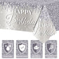 Silver Happy Birthday Party Decorations Silver Theme Table Covers Silver Glitter Birthday Party Tablecloths Supplies Diamonds Silver Party Tablecloths For Baby Shower Wedding Birthday Parties Supplies