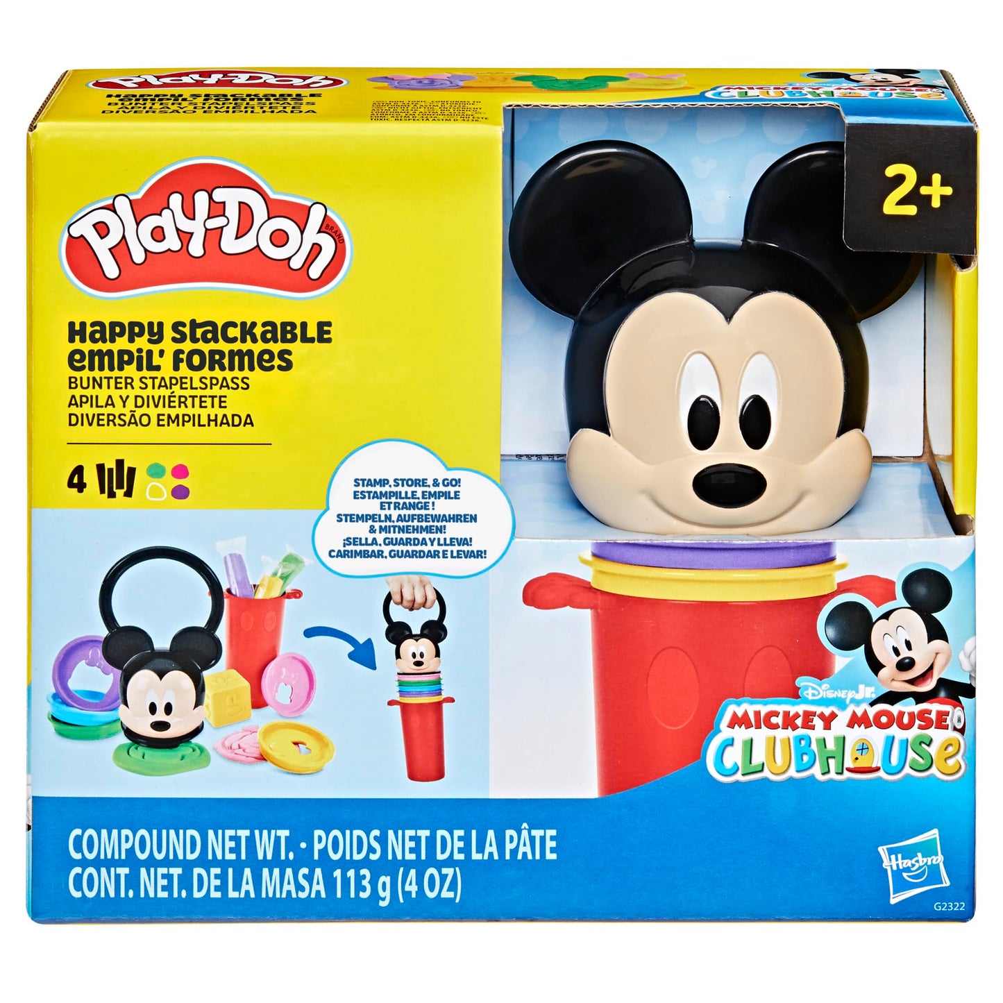 Play-Doh Mickey Mouse Clubhouse Stackable Toy Set, Small, Plastic, Green/Purple/Yellow/Pink, Model G2322, Arts & Crafts for Kids 2+