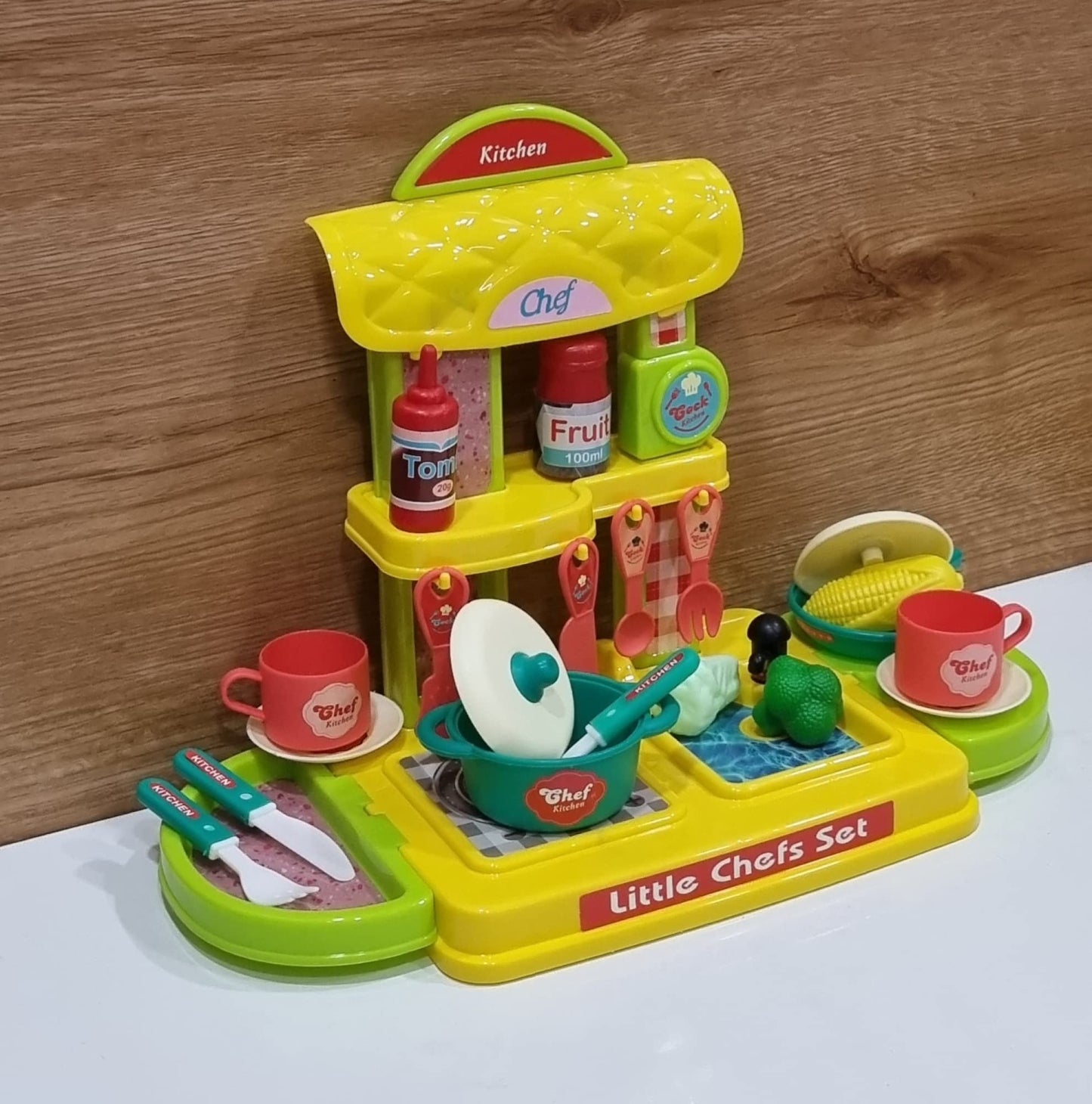 Techhark 30 Pcs Kitchen Play Set Non Toxic Plastic Unbreakable Toys For Girls (Yellow Kitchen)