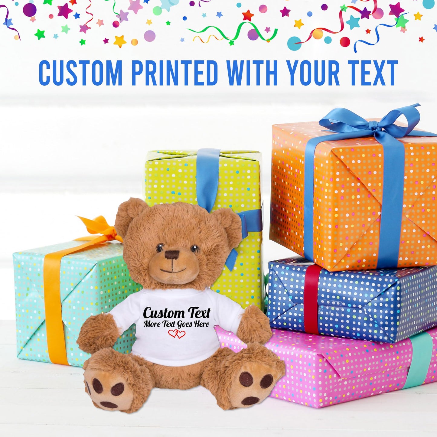 Teesandtankyou Custom Teddy Bear 8 Inch With Custom Text, Personalized Gift For Anniversary, Graduation, Christmas, Brown Stuffe