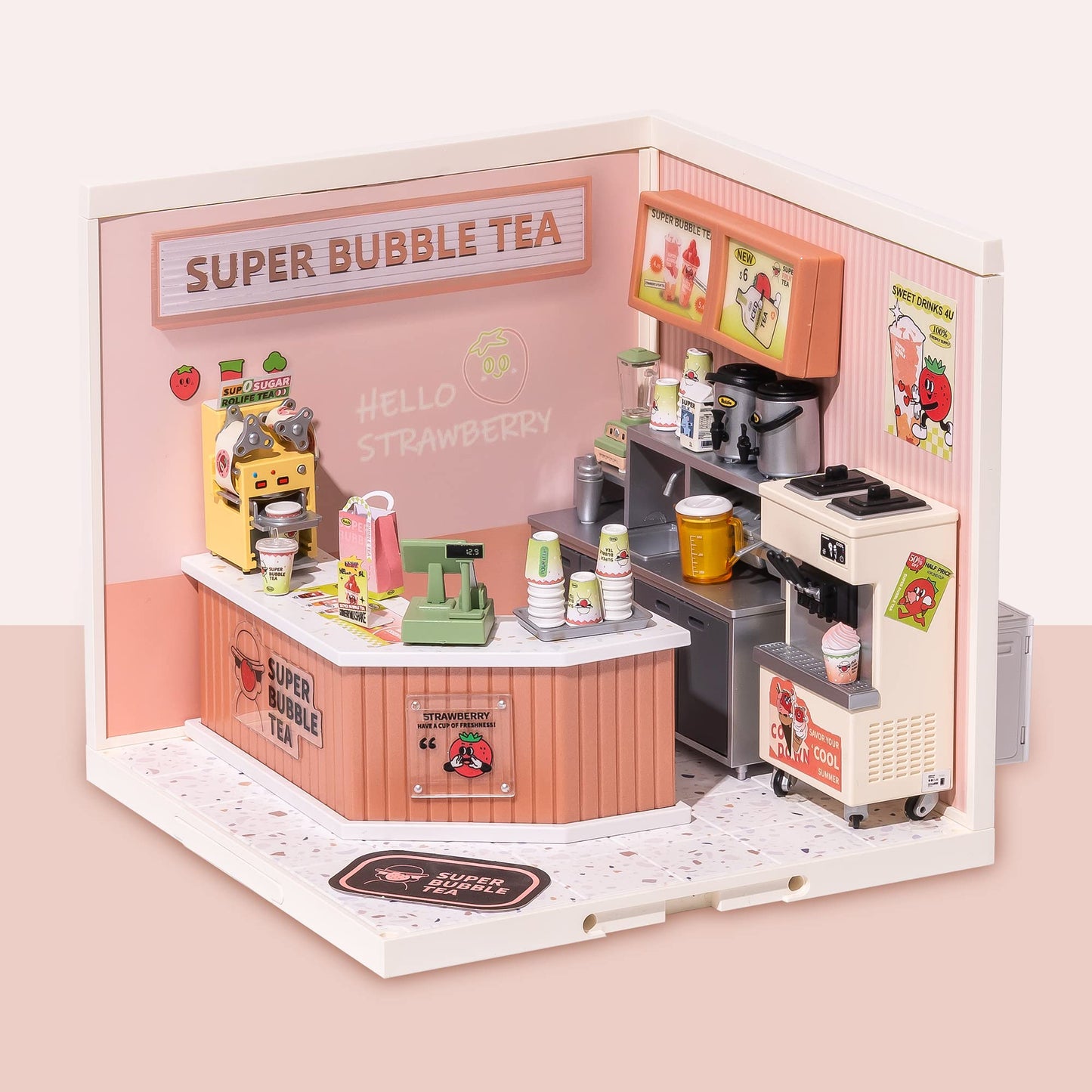 Wowood Super Creator-Mini Blocks Model Building Set for mature-themeds  Miniature Plastic House Kit Super Store-Building Blocks Toys for mature-themed  DIY Crafts/Hobbies for mature-themed (Double Joy Bubble Tea)