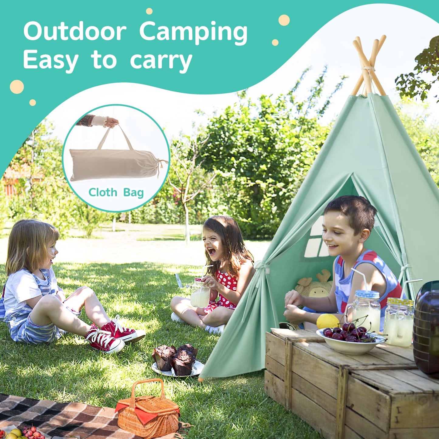Rongfa Teepee Tent For Kids-Portable Children Play Tent Indoor Outdoor (Green)