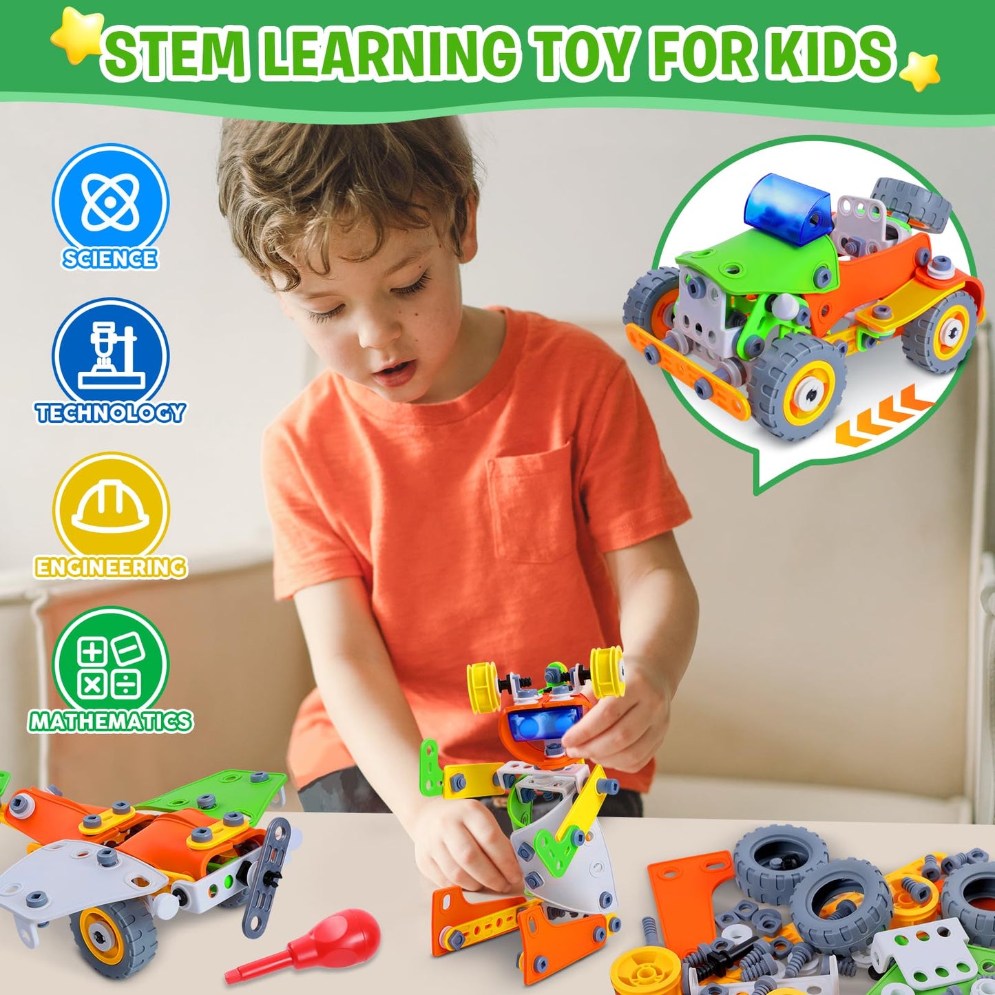 W Wise Block 164 Pcs Stem Toys, Educational Building Blocks Classroom Toys, Erector Set Building Toys For Kids Age 4-8 8-12, Toy