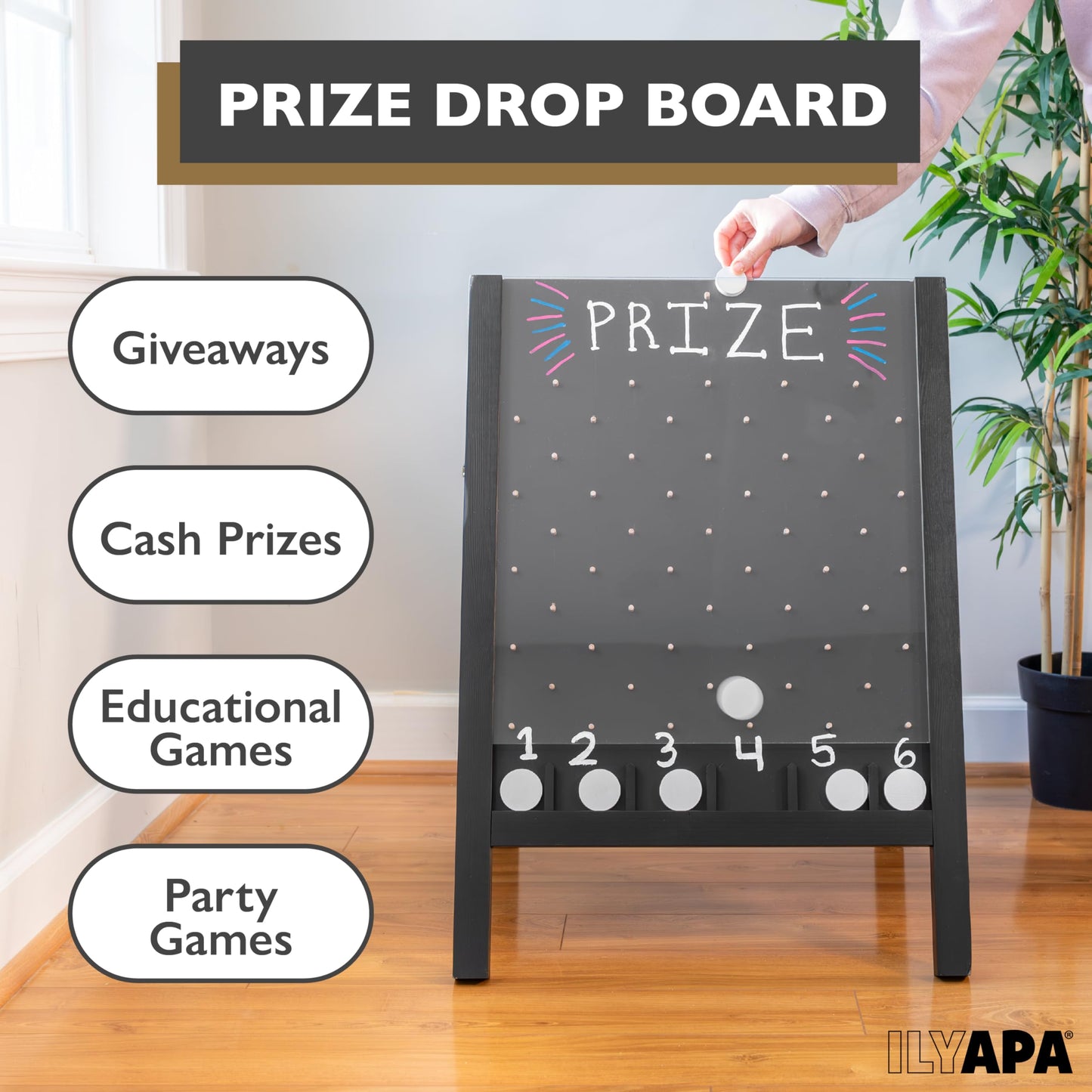 Ilyapa Board Large Prize Drop Game, 21 X 30 Double Sided Penny Drop & Wooden A-Frame Chalkboard Sign for Trade Show - Game Board