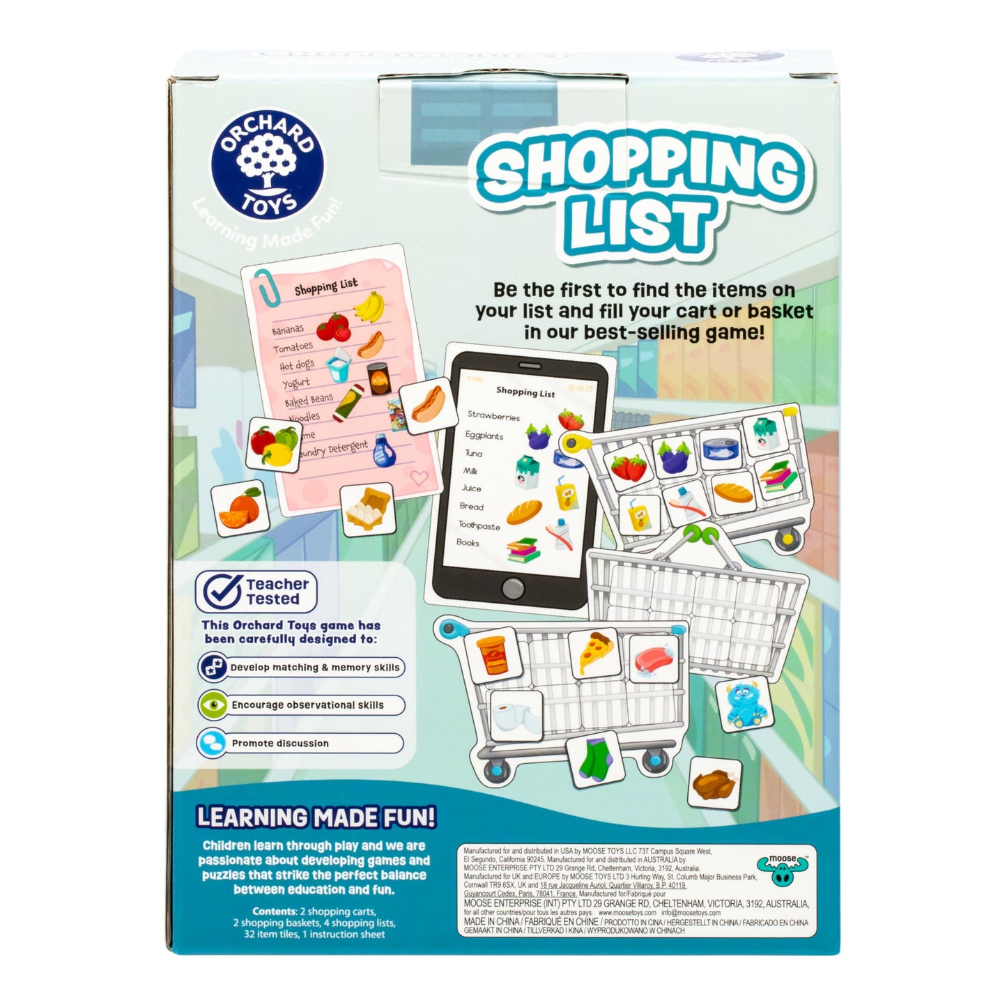 ORCHARD TOYS Shopping List Game - Fun Memory Game for Ages 3-7, 2-4 Players, Multicolor, Model 91052, Card and Paper Material