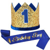 Maticr Glitter First Birthday Crown Baby Boy 1st Bday Party Hat Cake Smash Photo Prop (Large Gold & Royal 1)