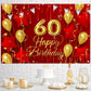 60Th Birthday Backdrop Banner Decorations Red And Gold For Women Men Happy 60 Years Old Bday Background Photography Party Decor Sign Supplies