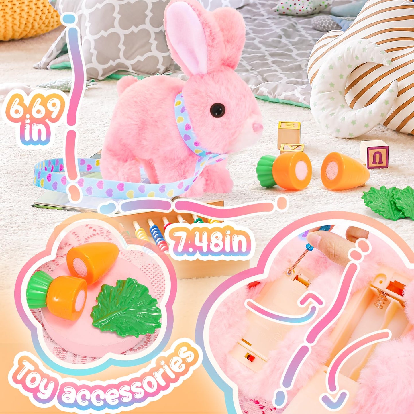 Tagitary Plush Toys Bunny Toys For Kids With Sounds,Can Walk,Wiggle Ears,Twitch Mouth And Nose,Hopping Interactive Electronic Rabbit Toys With Leash,Easter Christmas Birthday Gift For Toddlers Kids