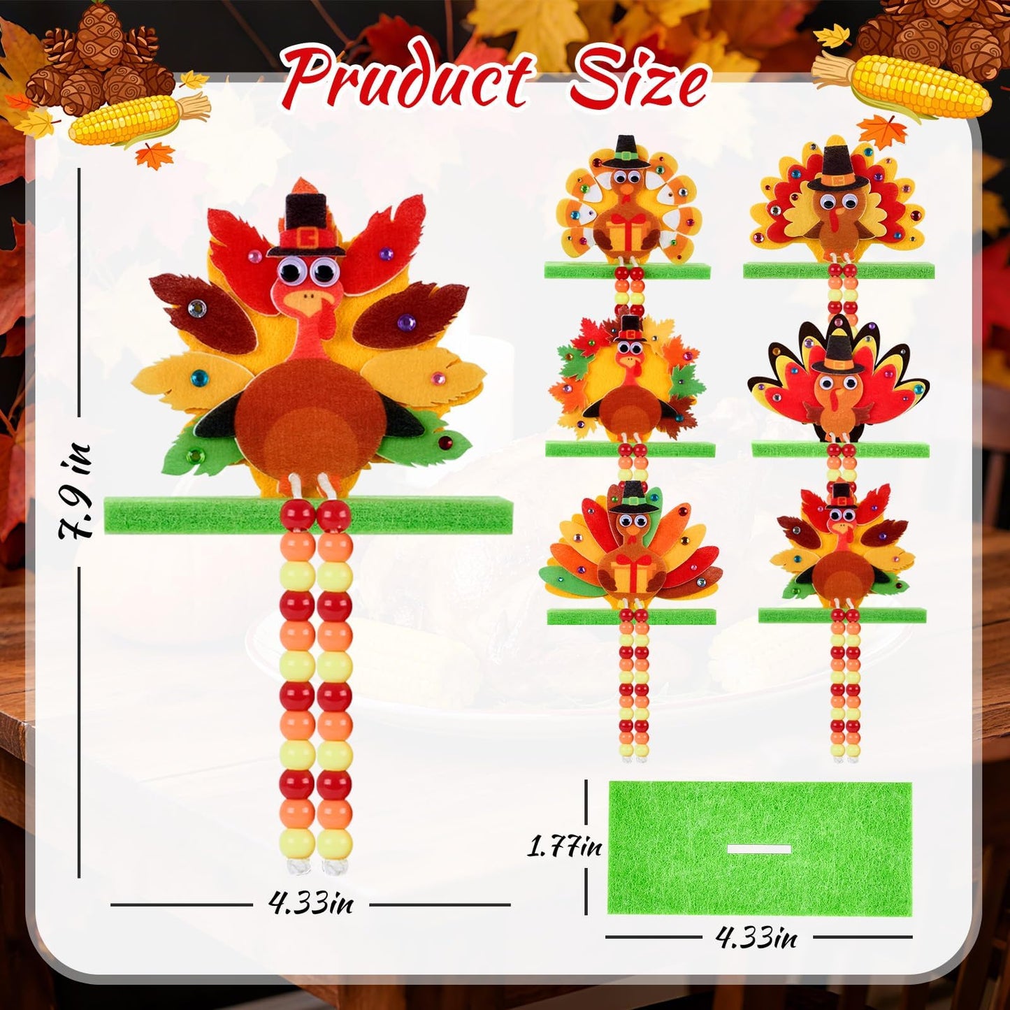 APUDWN 24 Sets Thanksgiving Turkey Craft Kits, DIY Thanksgiving Crafts, Felt Turkey Ornaments Decorations Art Sets Foam Stickers