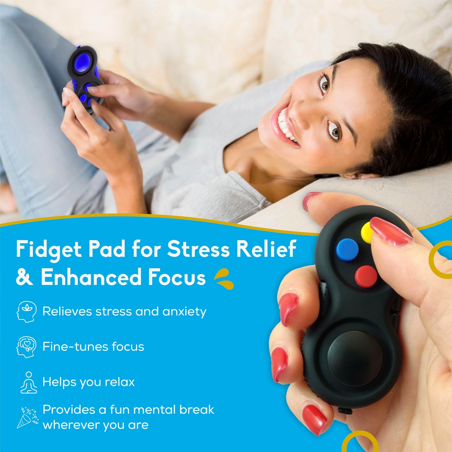 Pilpoc Fidget Pad - Fidget Controller Toy For Highly Increased Focus, Reduced Stress, Anxiety, Adhd Clicker, Fidget Clicker, Con