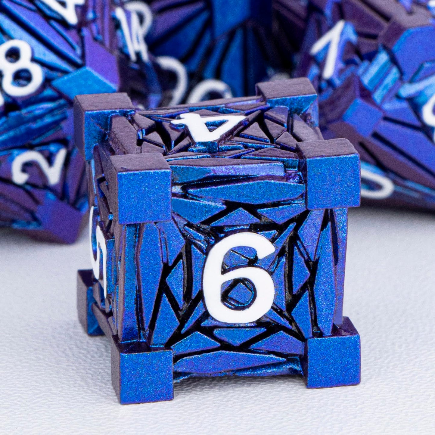 Orifantou 7Pcs Metal Dnd Dice Set With Box, Debris Rpg Blue White D And D Dice For D&D Tabletop Games Role Playing Game Polyhedr