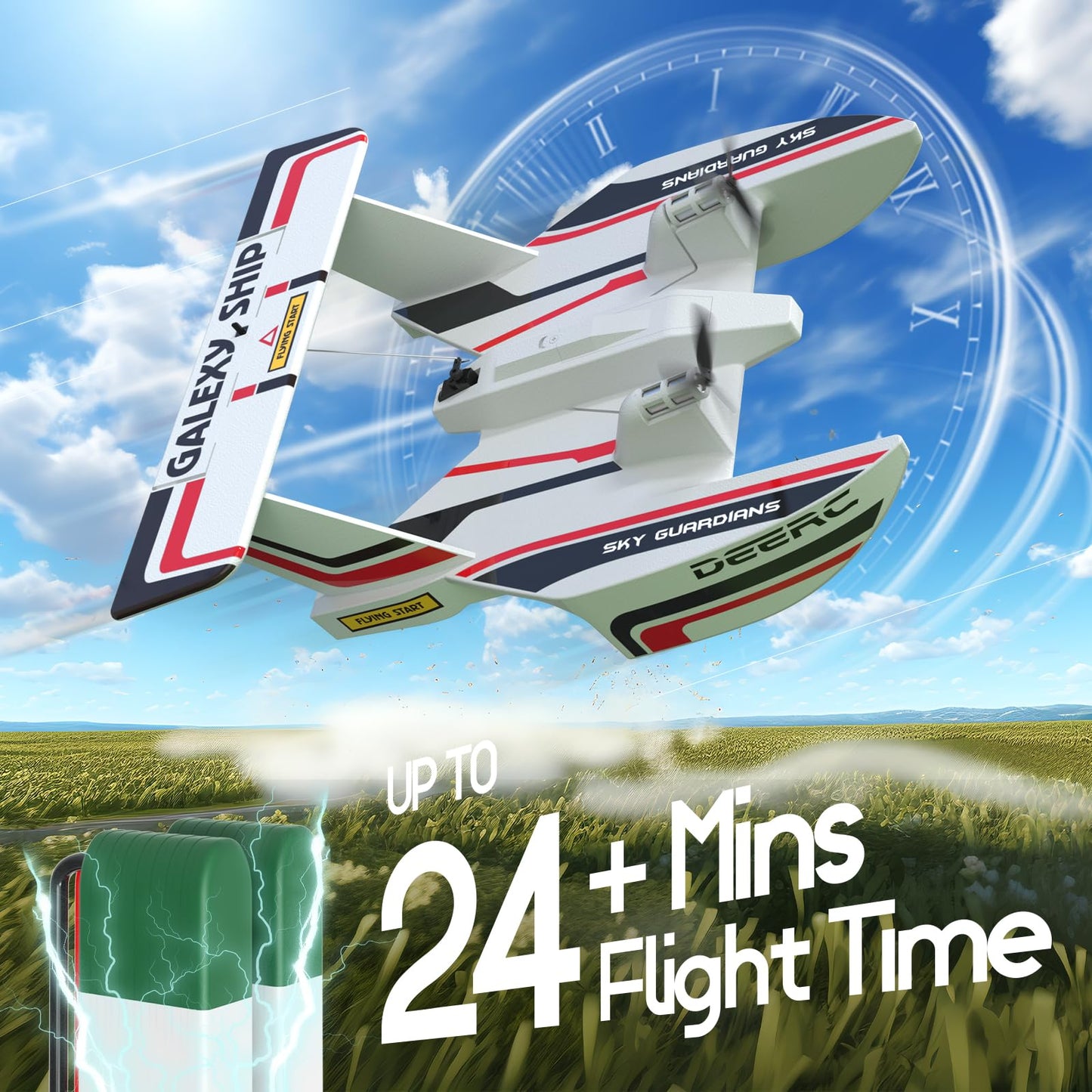 Deerc Rc Plane For Water Land & Air, Amphibious Tri-Phibian Aircraft, 3Ch Remote Control Plane W/ 2 Batteries, 2.4Ghz Rtf Airpla