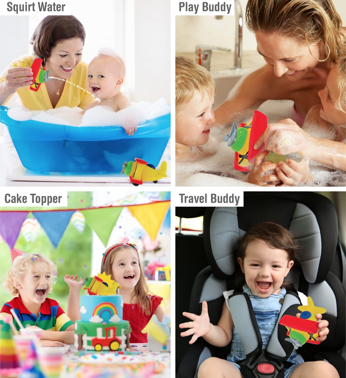 Dollibu Bi Plane Bath Buddy Squirter - Floating Bi-Plane Rubber Bath Toy, Fun Water Squirting Bathtime Play For Toddlers, Cute Airplane Transport Toy For The Bathtub