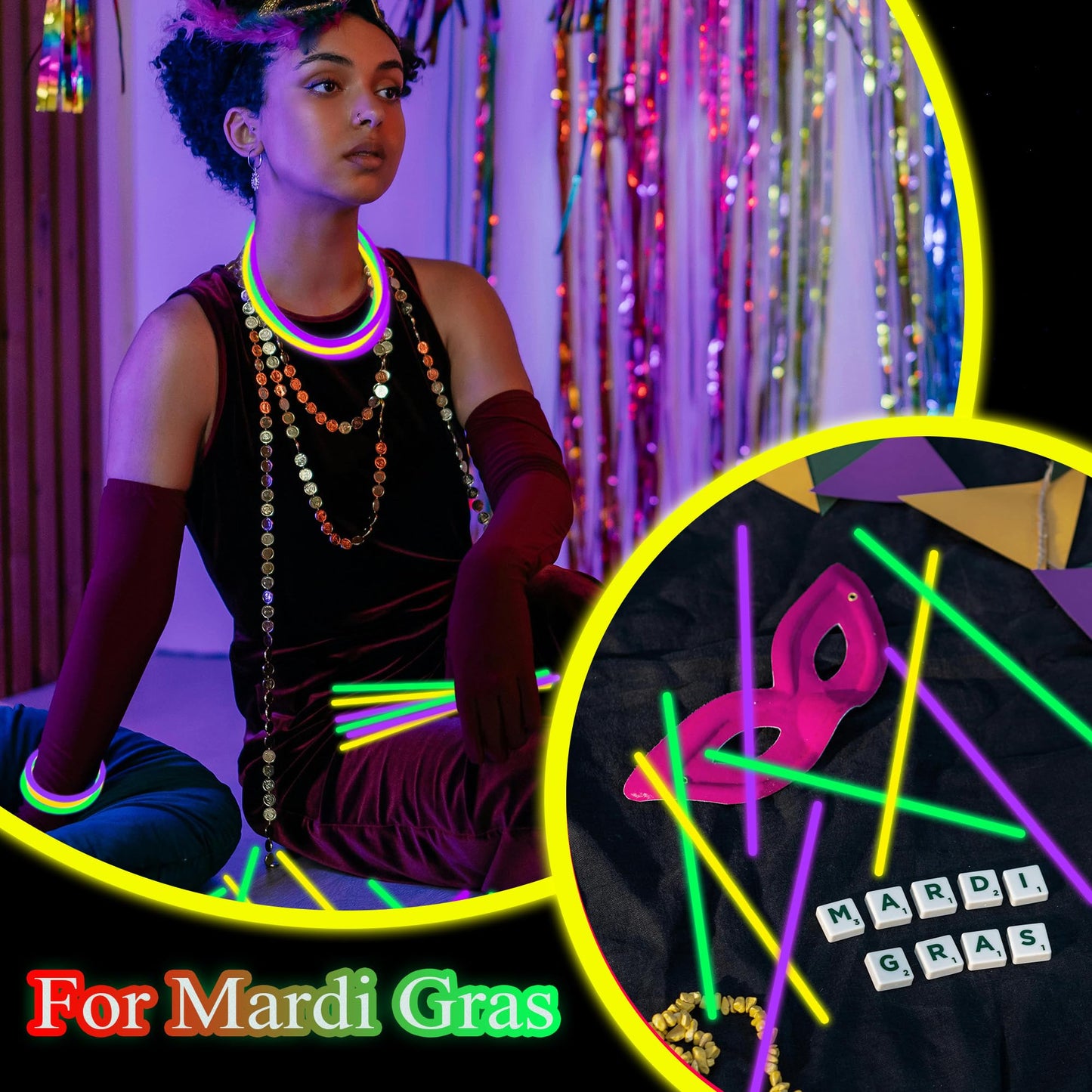 150 pk 8 Green Yellow Purple Glow Sticks Bulk Party Favors, Light up Glow Necklaces & Bracelets in the Dark Party Supplies For C