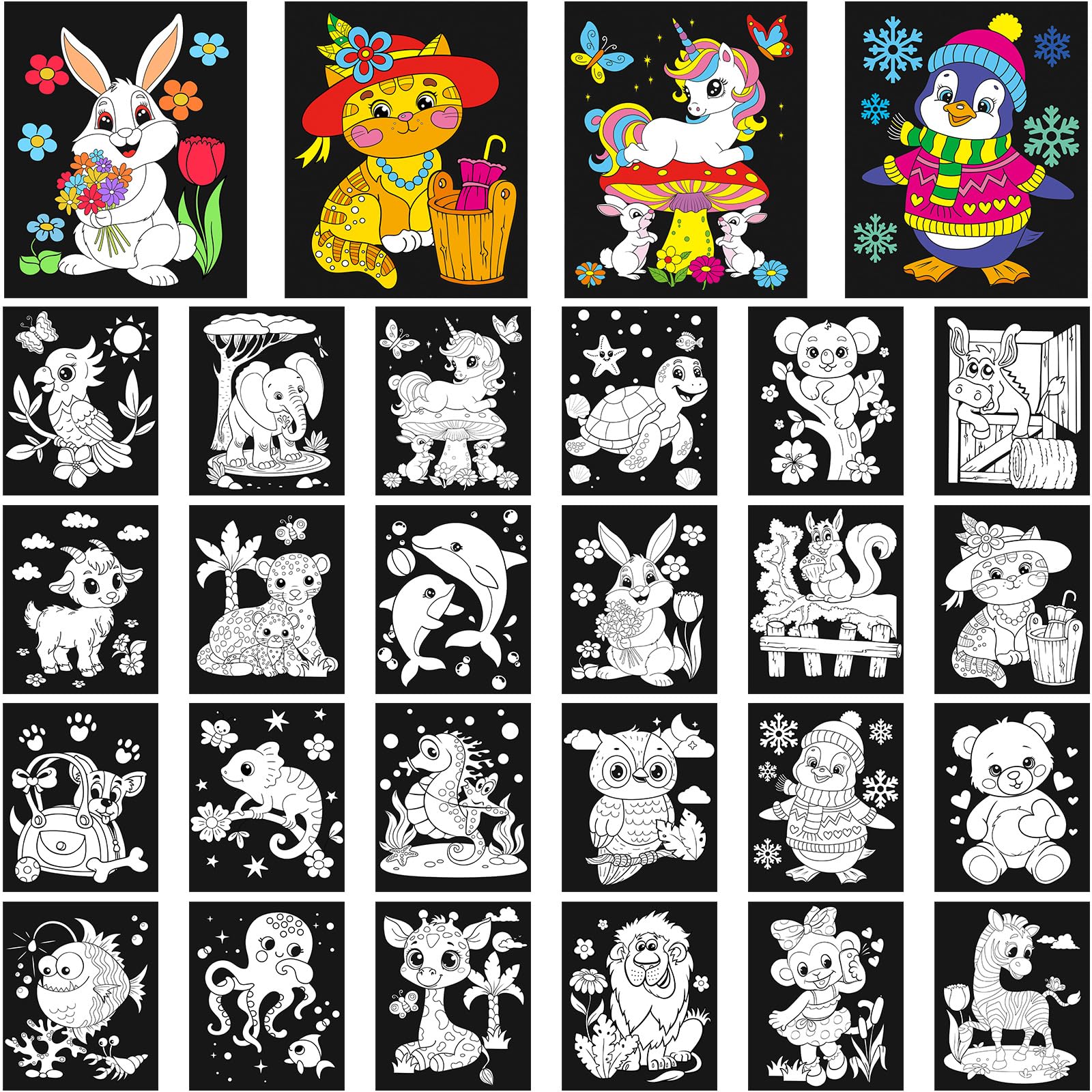 Zhanmai 24 Pack Velvet Coloring Posters Animal Fuzzy Velvet Coloring Posters Animal Crafts for Kids Color Your Own Poster Bulk f