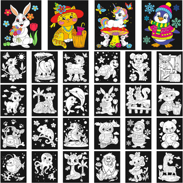 Zhanmai 24 Pack Velvet Coloring Posters Animal Fuzzy Velvet Coloring Posters Animal Crafts for Kids Color Your Own Poster Bulk f