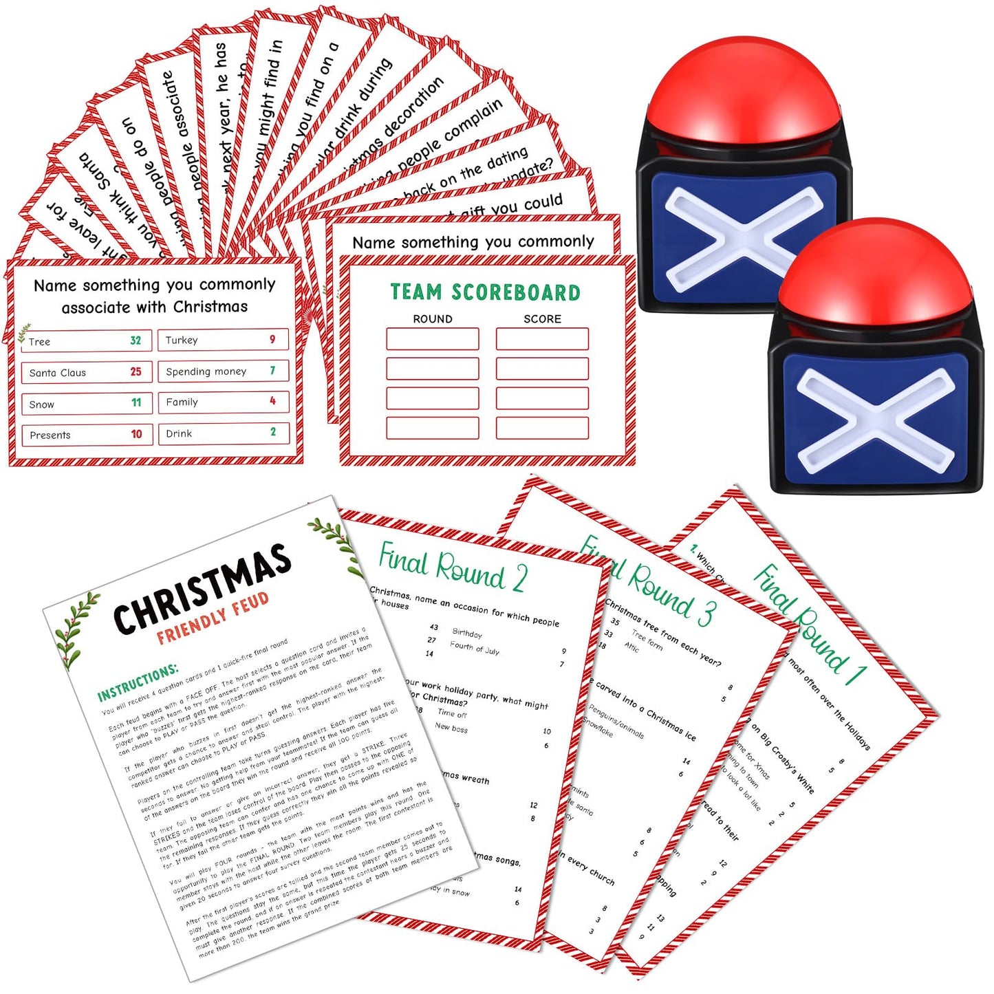 Syhood Mother'S Day Friendly Feud Game With Answer Buzzer, Mothers Day Feud Party Game, Patriotic Independence Day July 4Th Fun Family Trivia Quiz Night For Party Office Adult Groups(Christmas)