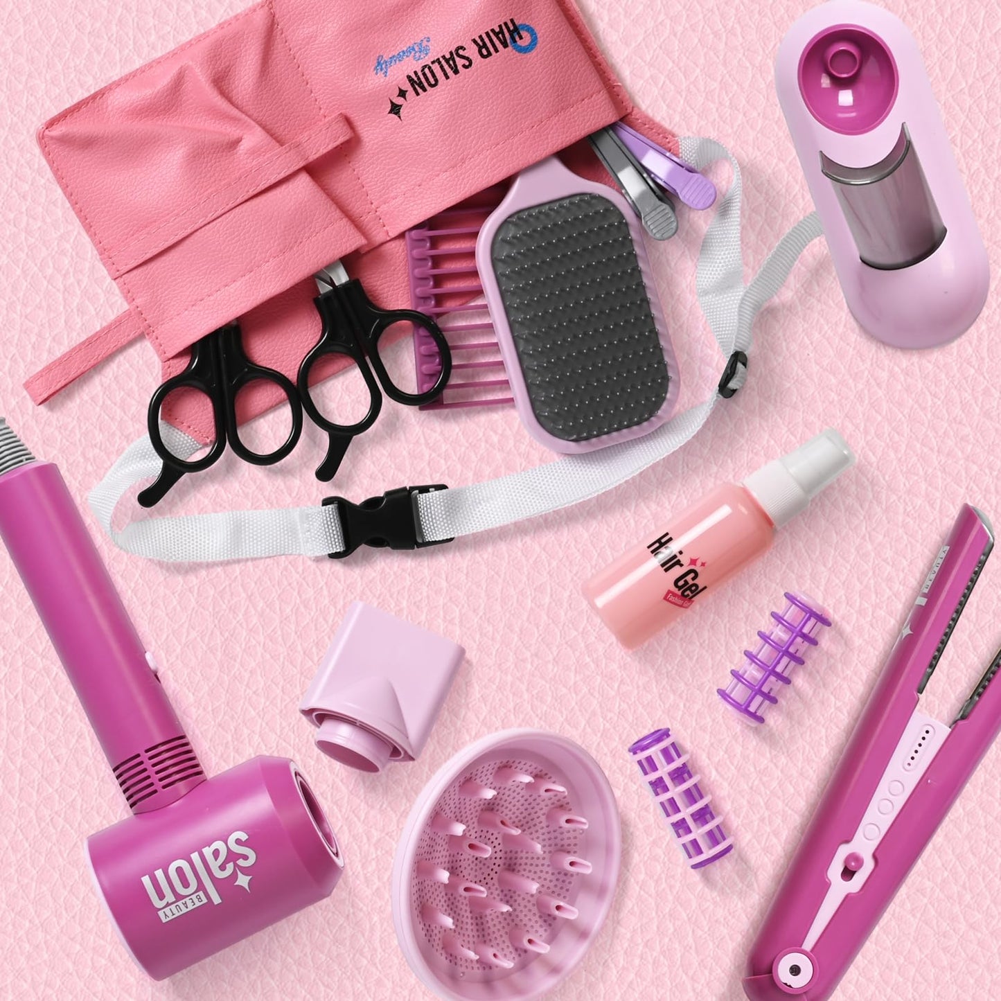 Girls Beauty Hair Salon Toys For Girls, Pretend Play Hair Stylist Toy Kit With Hairdryer, Pretend Play Hair Styling Toy Playset